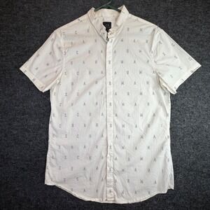Armani Exchange Button Up Shirt Mens Sz M White Letter Print Slim Fit Short Slv